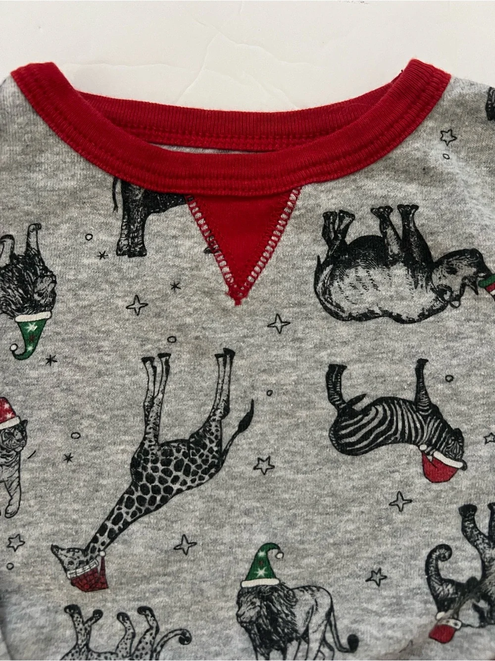 3T Grey Pajama Set with Red Trim and Animal Print